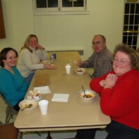 Joe & Sarah Bowen with Kim McGraw enjoy their supper with interim pastor Karen Long.