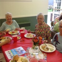 Connie Fletcher, Ruth Osborne, and sisters, Martha Massie and Elizabeth Nash take a short break from the fabulous meal that is always available at our monthly outreach program and luncheon.